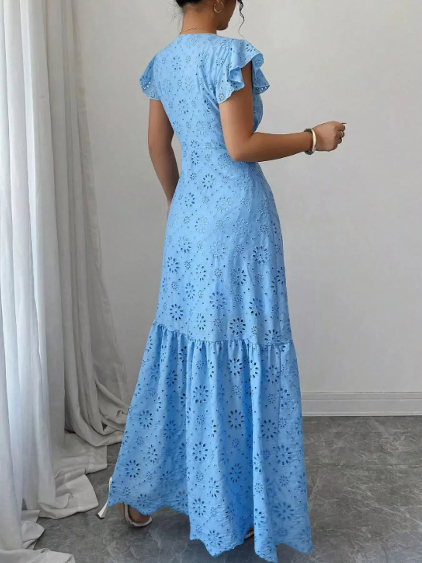 Floral Eyelet Ruffled Cap Sleeve Maxi Dress sold by Charming Charlie product image thumbnail 5