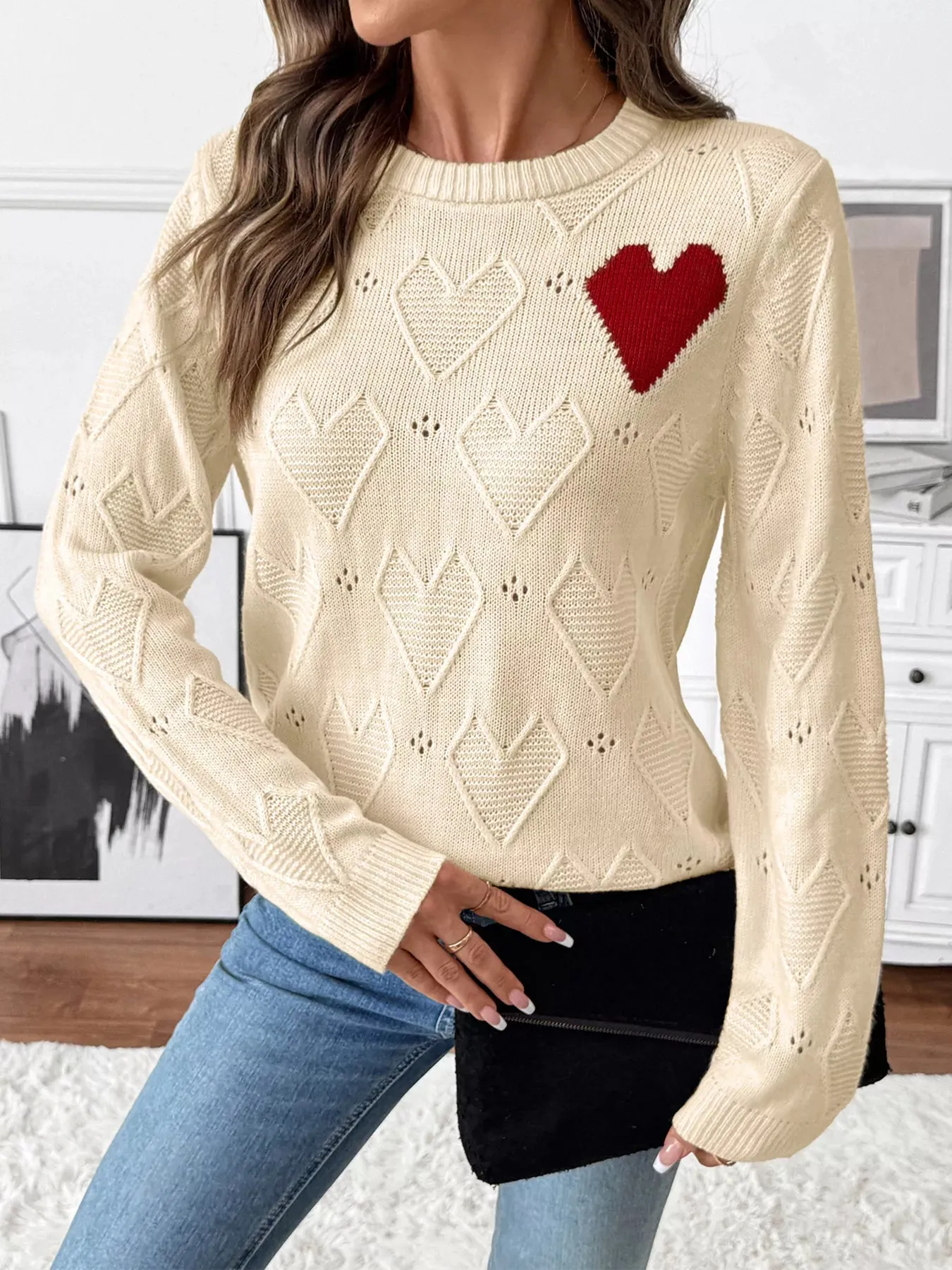 Openwork Heart Round Neck Sweater sold by Charming Charlie product image thumbnail 3