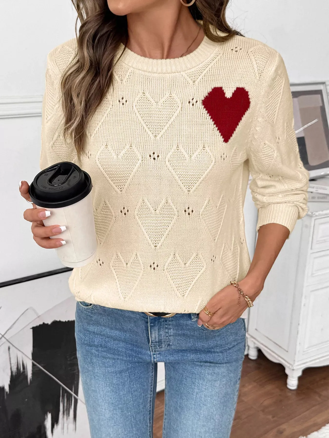Openwork Heart Round Neck Sweater sold by Charming Charlie product image thumbnail 4