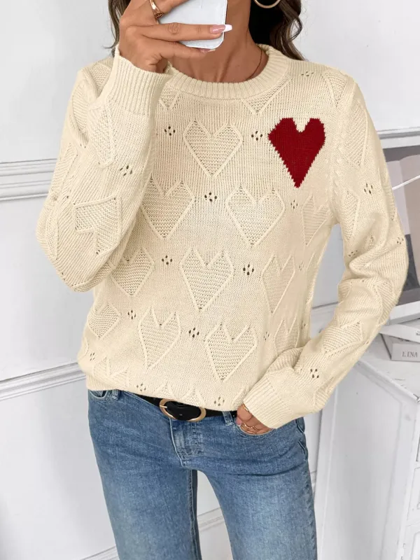 Openwork Heart Round Neck Sweater sold by Charming Charlie