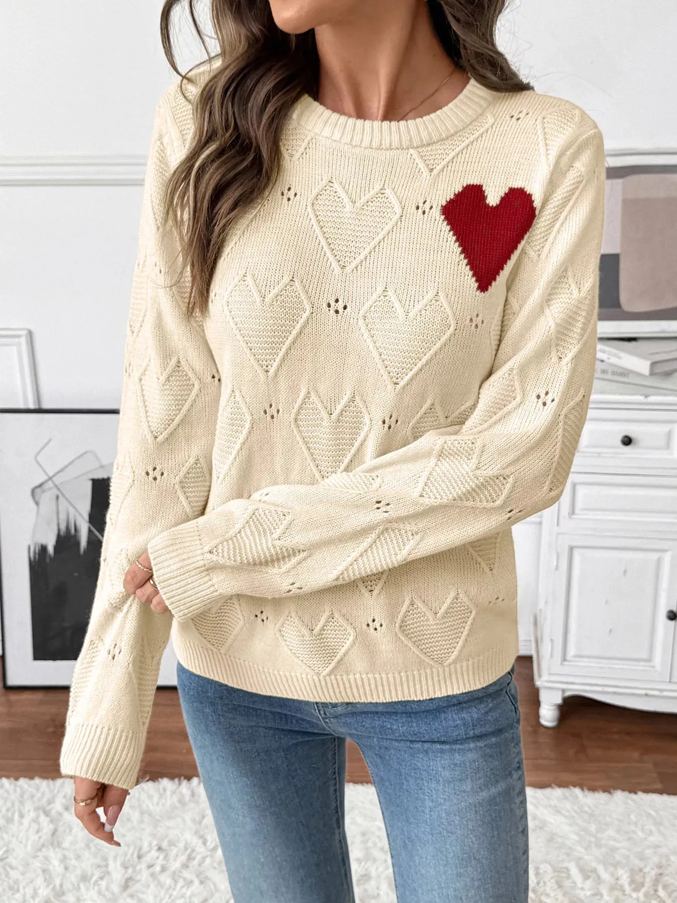 Openwork Heart Round Neck Sweater sold by Charming Charlie product image thumbnail 2