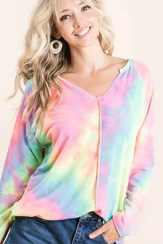 BiBi Long Sleeve Tie-Dye Terry T-Shirt sold by Charming Charlie product image thumbnail 3