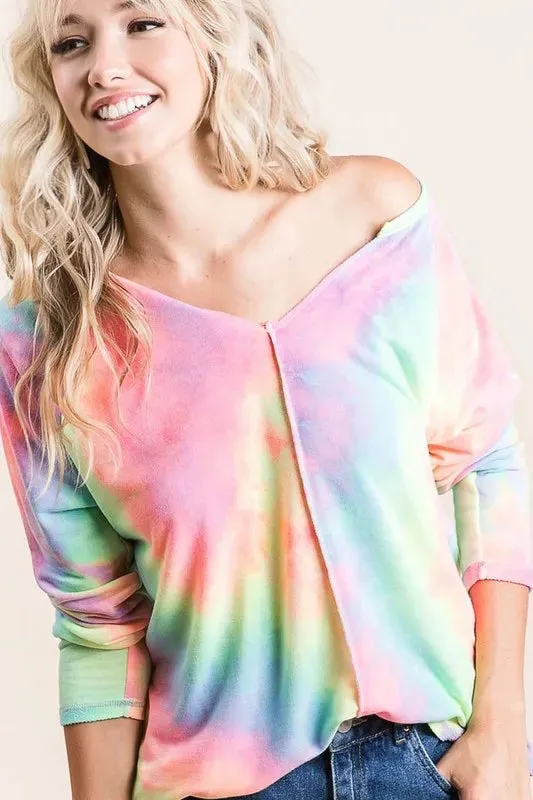BiBi Long Sleeve Tie-Dye Terry T-Shirt sold by Charming Charlie