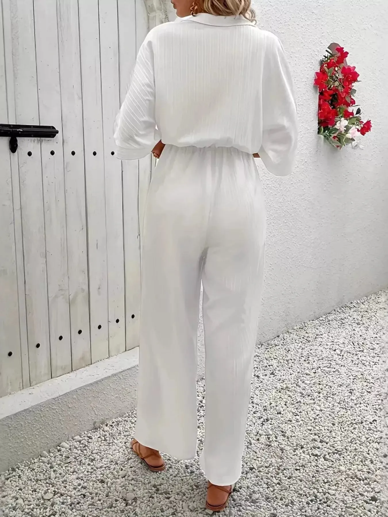 Button Front Half Sleeve Wide Leg Jumpsuit sold by Charming Charlie product image thumbnail 5