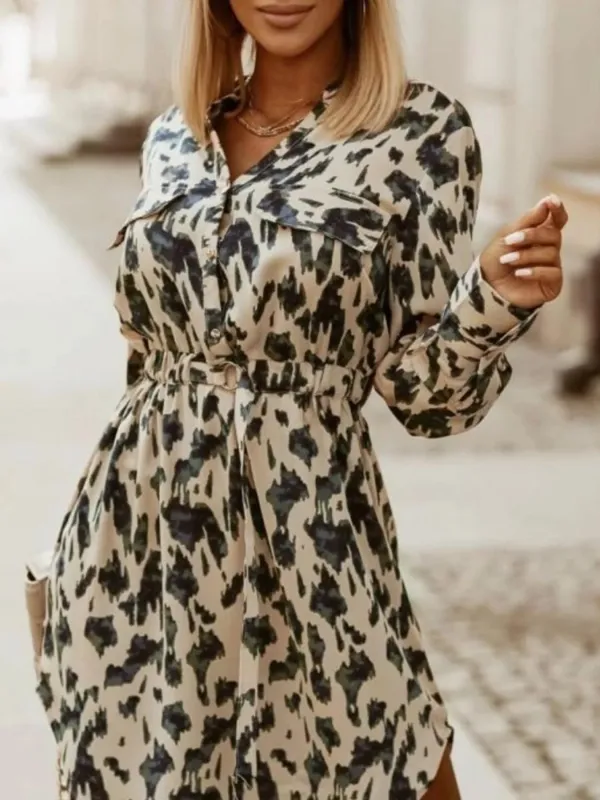 Printed Button Front Long Sleeve Dress sold by Charming Charlie
