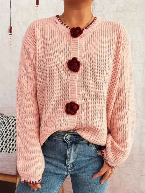Flower Button Long Sleeve Cardigan sold by Charming Charlie