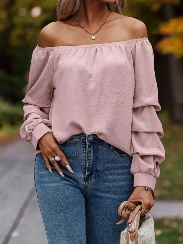 Off-Shoulder Ruched Long Sleeve Blouse sold by Charming Charlie