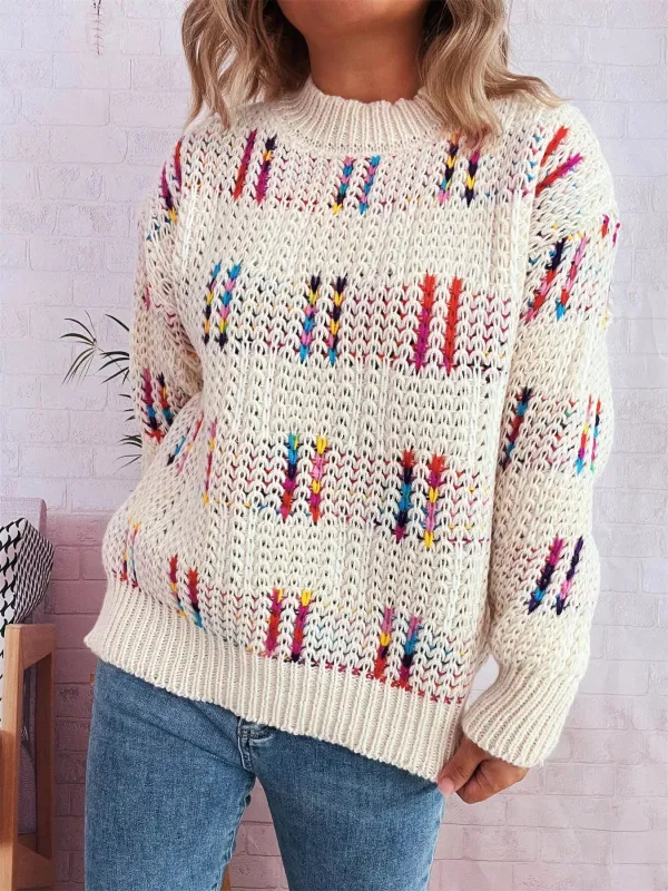 Colorful Round Neck Long Sleeve Sweater sold by Charming Charlie