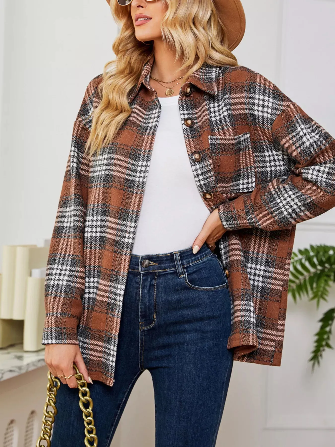 Plaid Button Up Long Sleeve Shacket sold by Charming Charlie product image thumbnail 3