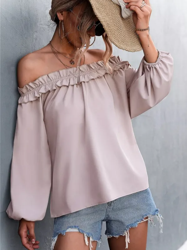Frill Off-Shoulder Long Sleeve Blouse sold by Charming Charlie