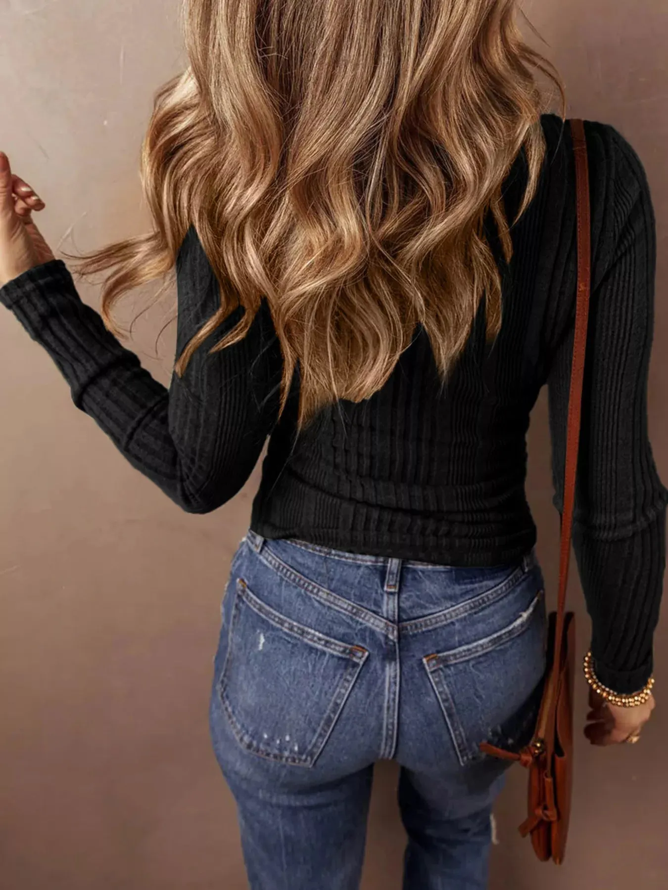 Full Size Ribbed Knit Button-Front Long Sleeve Top Plus Size sold by Charming Charlie product image thumbnail 4