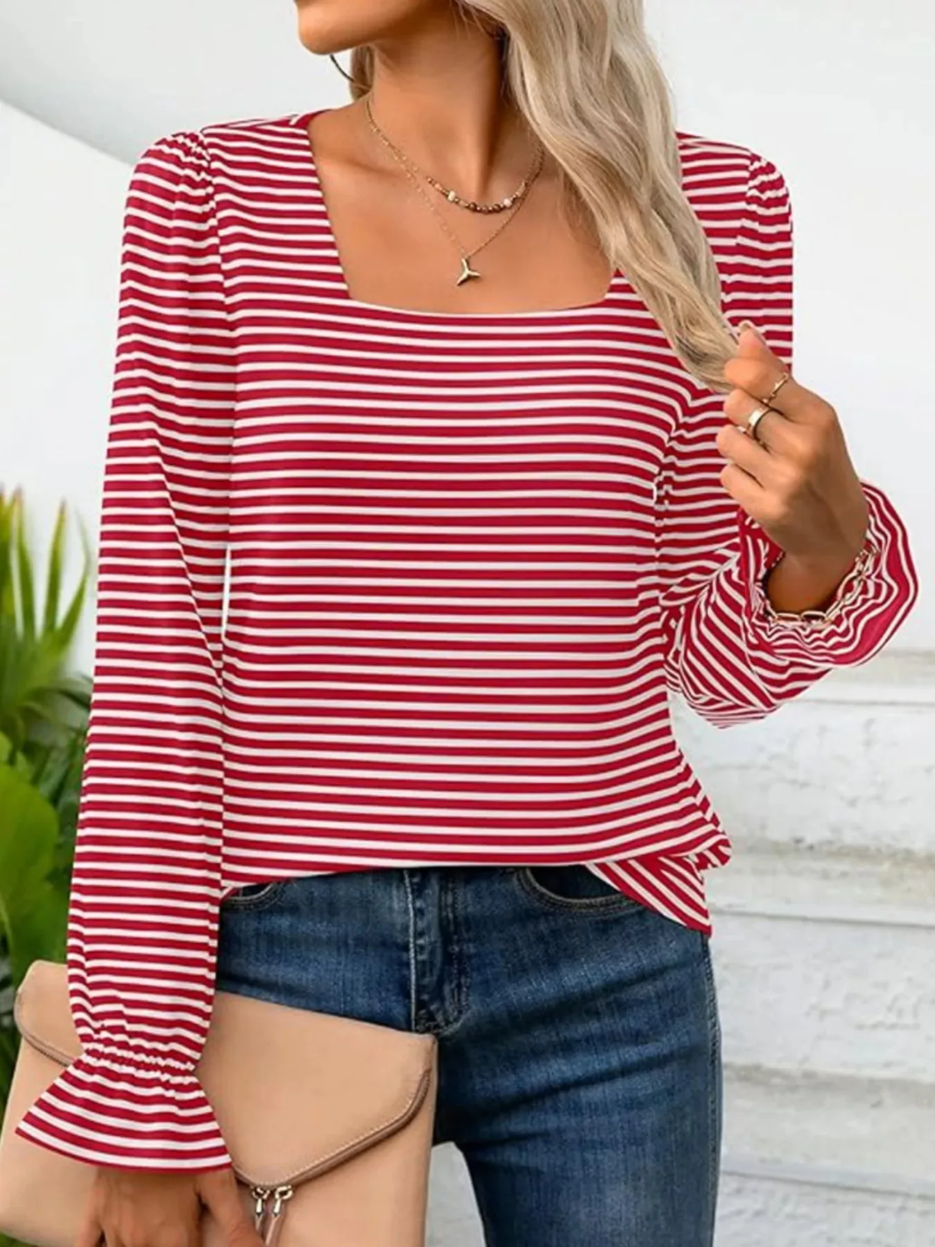 Striped Long Sleeve T-Shirt with Square Neckline sold by Charming Charlie