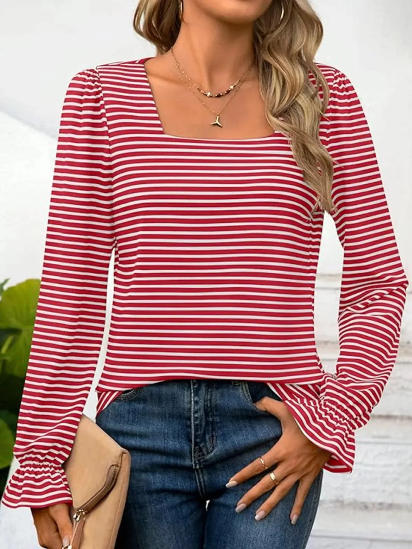 Striped Long Sleeve T-Shirt with Square Neckline sold by Charming Charlie product image thumbnail 2