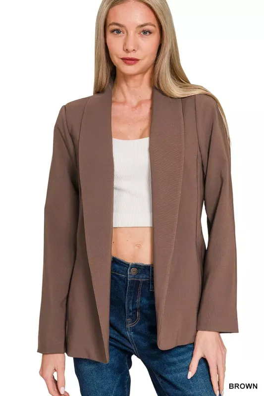 Zenana Woven Long Sleeve Blazer With Lining sold by Charming Charlie