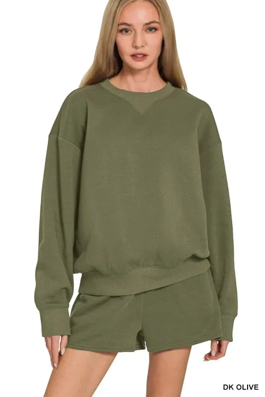 Zenana Fleece Long Sleeve Sweatshirts & Shorts Set sold by Charming Charlie