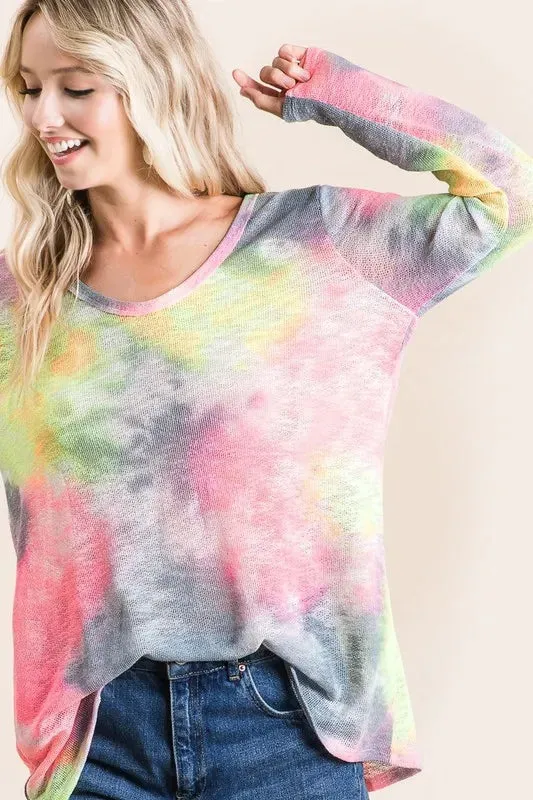 BiBi Tie Dye Print Low Gauge Knit Top sold by Charming Charlie product image thumbnail 4