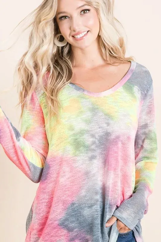 BiBi Tie Dye Print Low Gauge Knit Top sold by Charming Charlie product image thumbnail 3