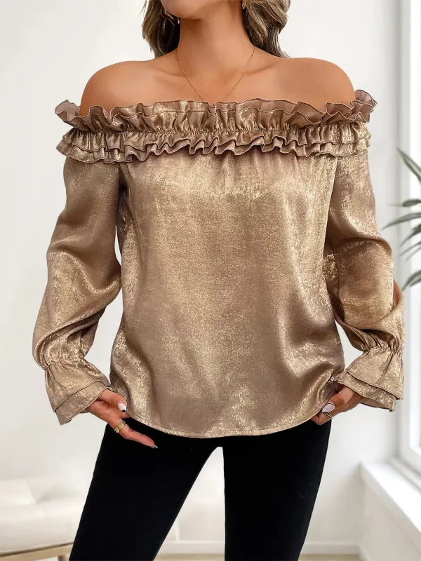 Ruffled Off-Shoulder Flounce Sleeve Blouse sold by Charming Charlie