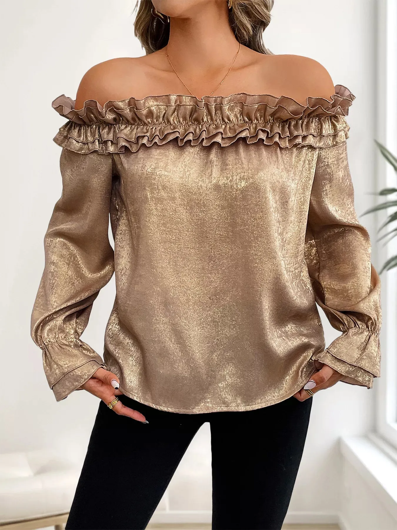 Ruffled Off-Shoulder Flounce Sleeve Blouse sold by Charming Charlie
