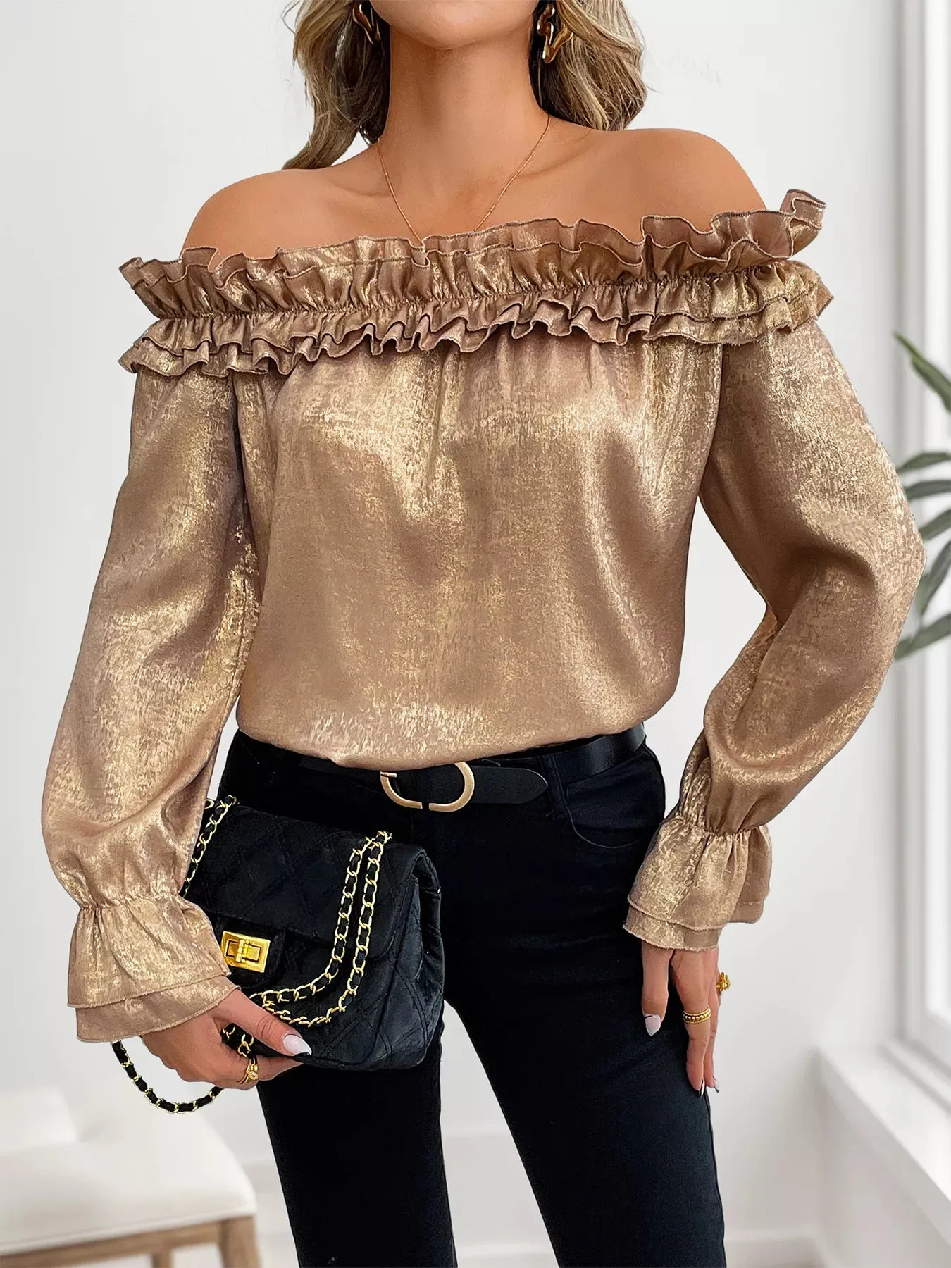 Ruffled Off-Shoulder Flounce Sleeve Blouse sold by Charming Charlie product image thumbnail 2
