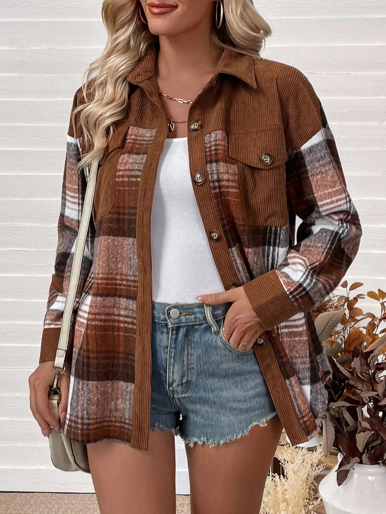 Plaid Button-Up Shacket with Chest Pockets sold by Charming Charlie product image thumbnail 2