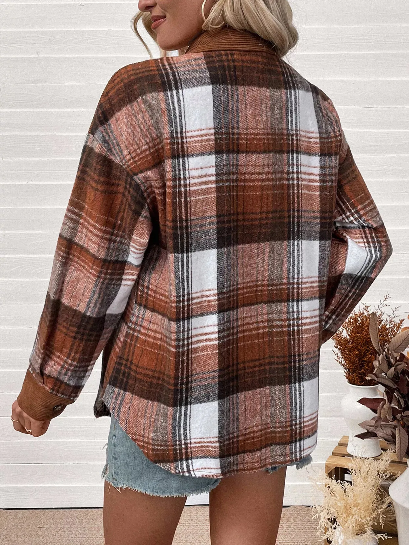 Plaid Button-Up Shacket with Chest Pockets sold by Charming Charlie product image thumbnail 3