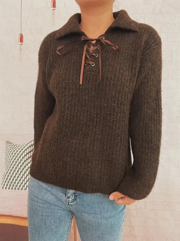Lace Up Long Sleeve Sweater sold by Charming Charlie