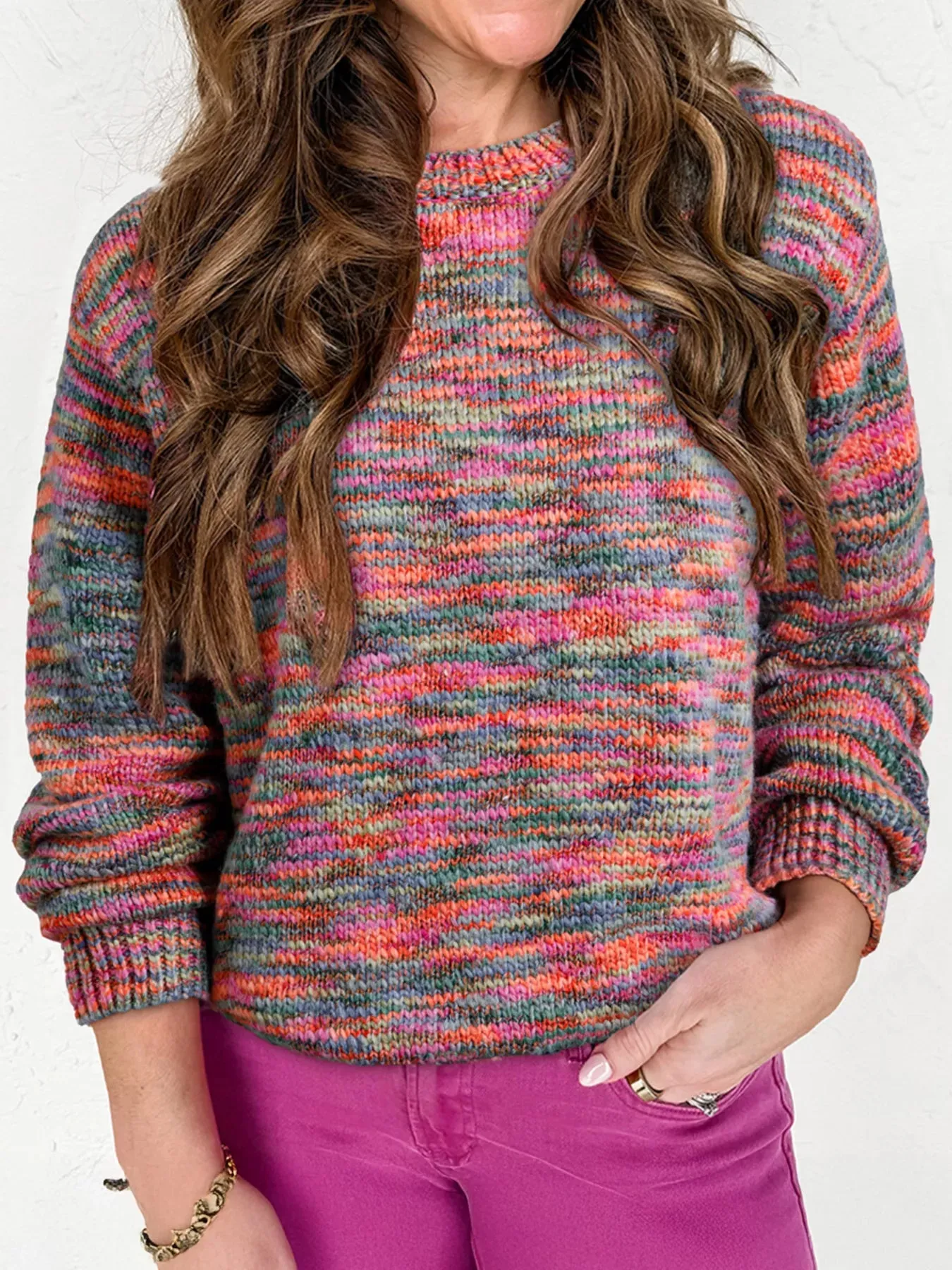 Space Dye Yarn Crew Neck Sweater sold by Charming Charlie