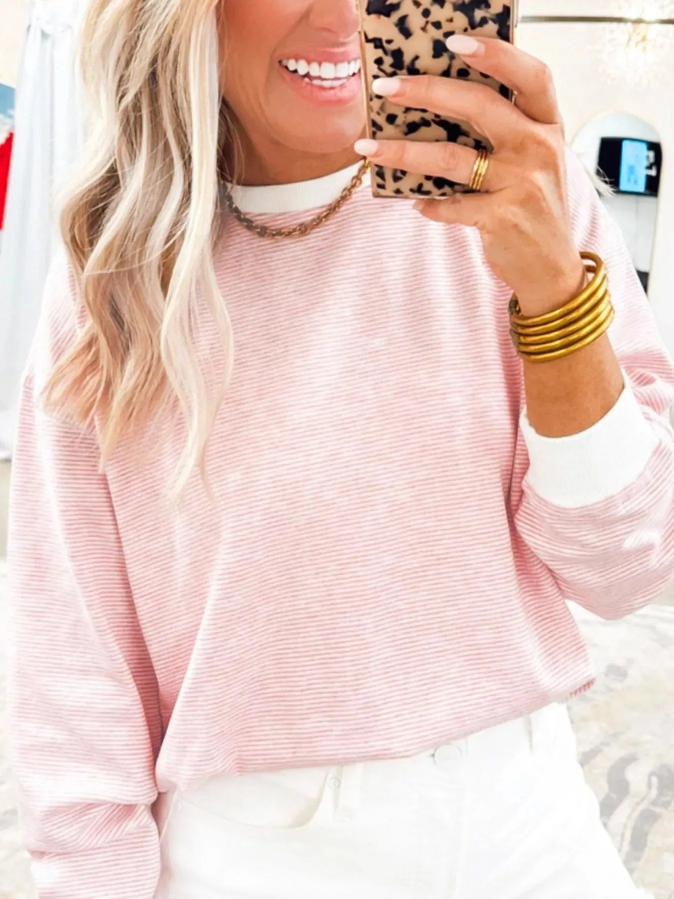 Stripe Contrast Edge Patchwork Long Sleeve Top sold by Charming Charlie product image thumbnail 2