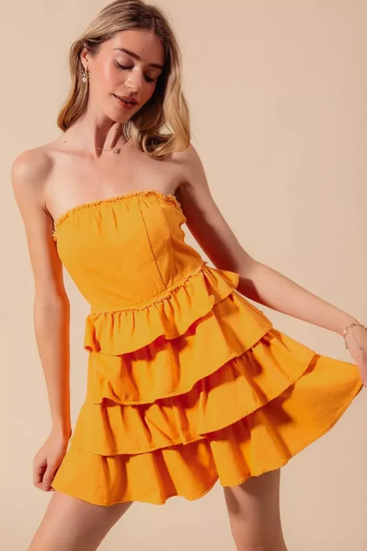 SO ME Strapless Ruffle Layered Game Day Cheer Up Dress sold by Charming Charlie