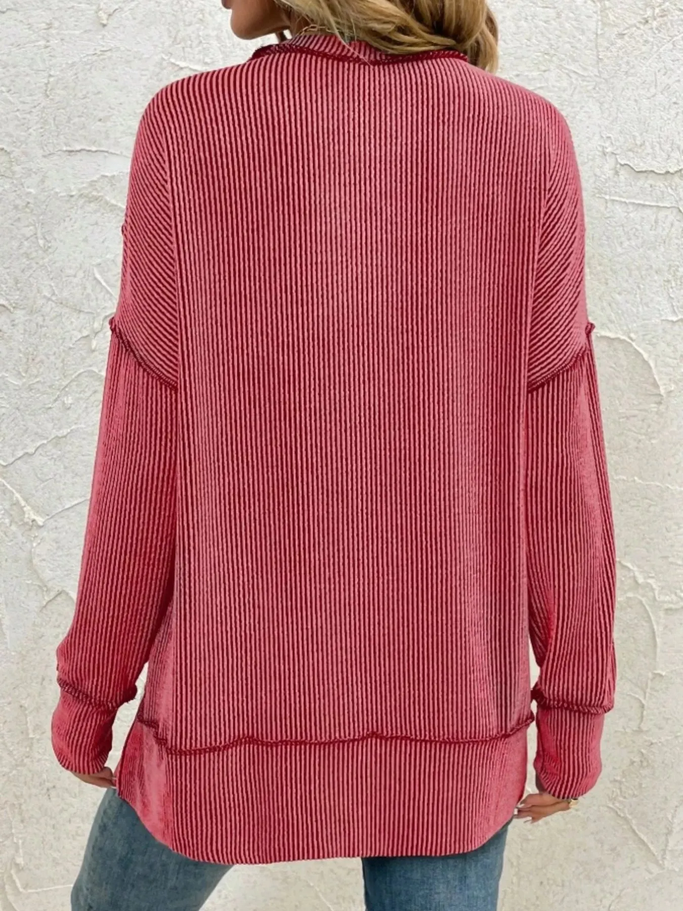 Side Slit Round Neck Dropped Shoulder Sweatshirt sold by Charming Charlie product image thumbnail 3