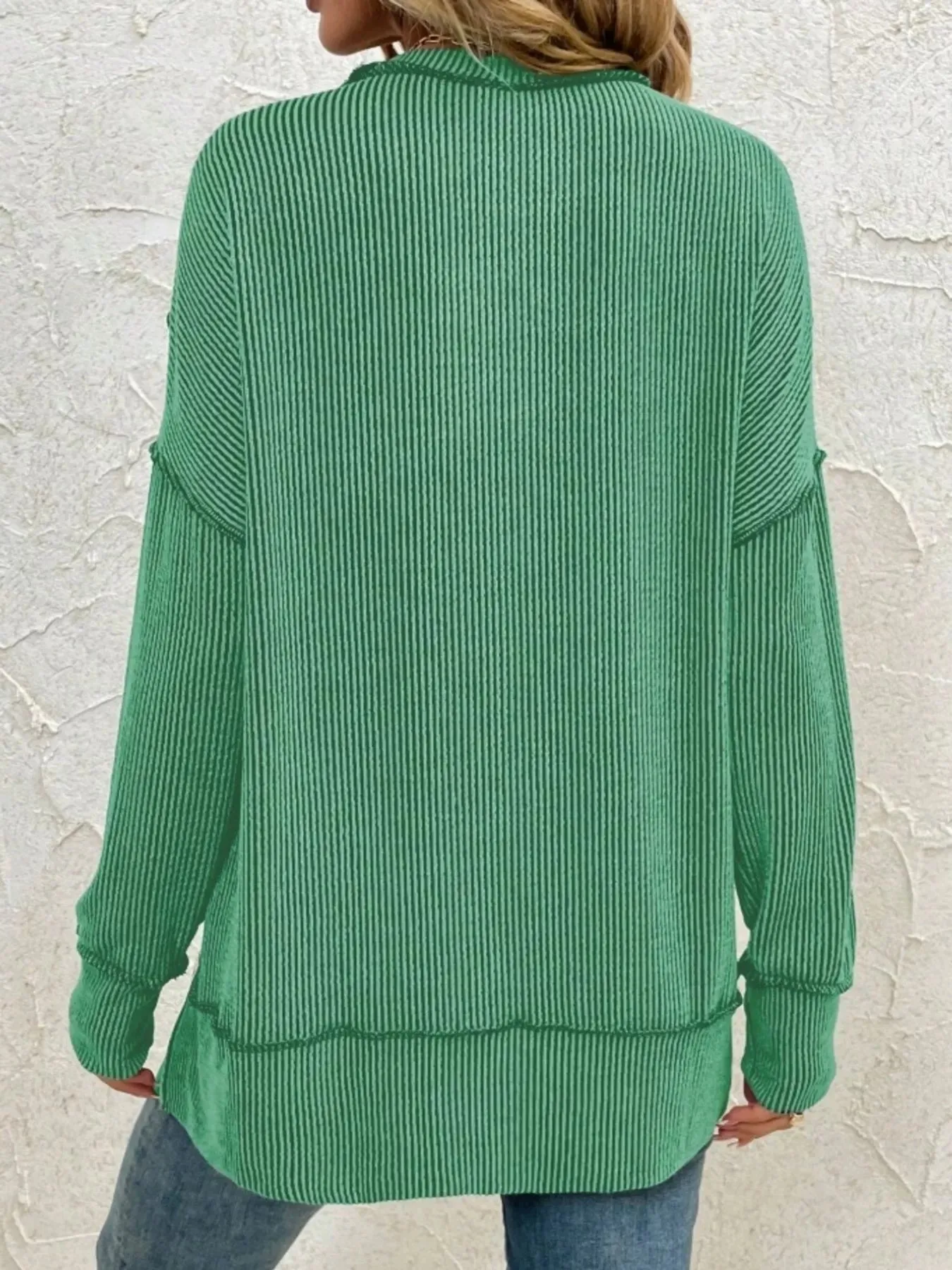 Side Slit Round Neck Dropped Shoulder Sweatshirt sold by Charming Charlie product image thumbnail 5