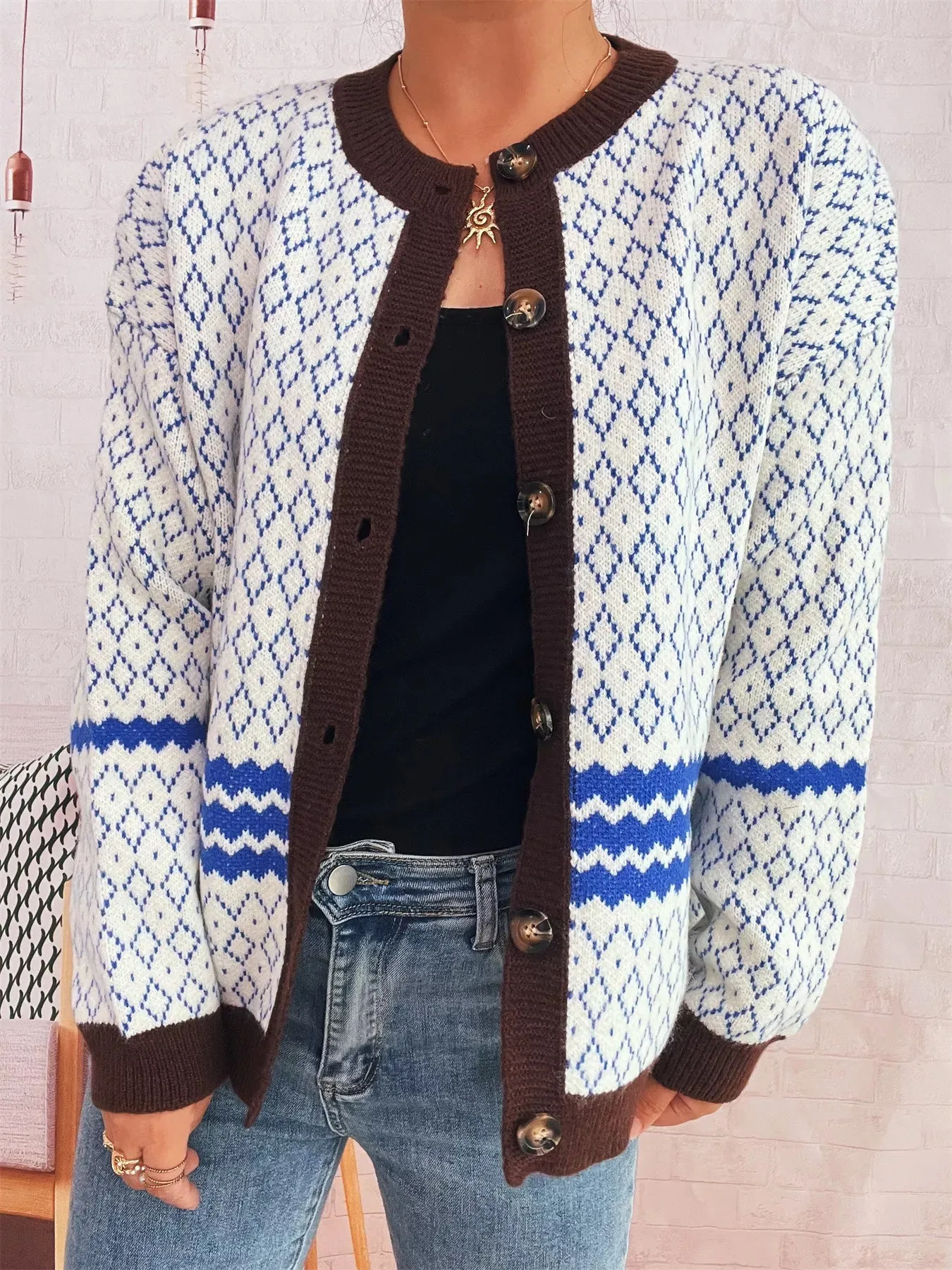 Geometric Pattern Button Up Cardigan sold by Charming Charlie