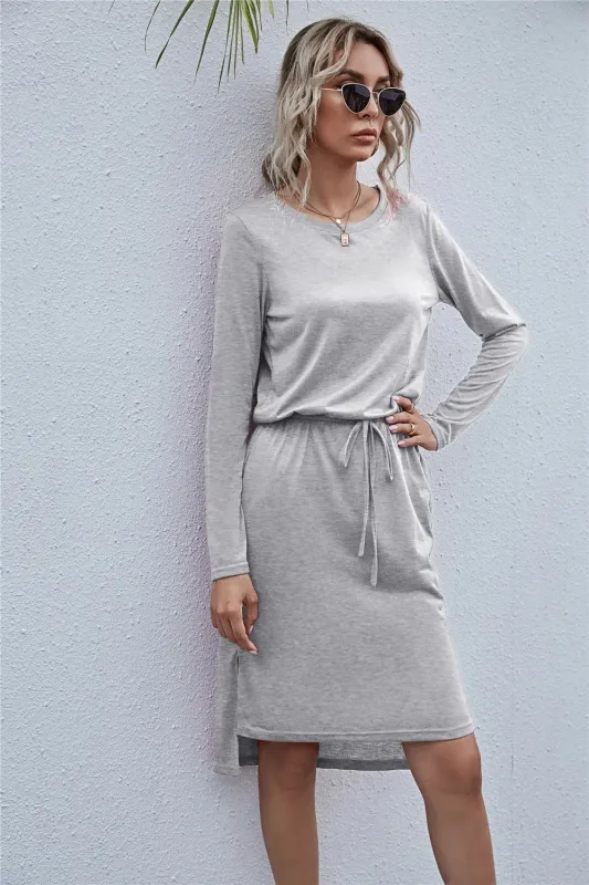 Drawstring Waist Round Neck Long Sleeve Dress sold by Charming Charlie