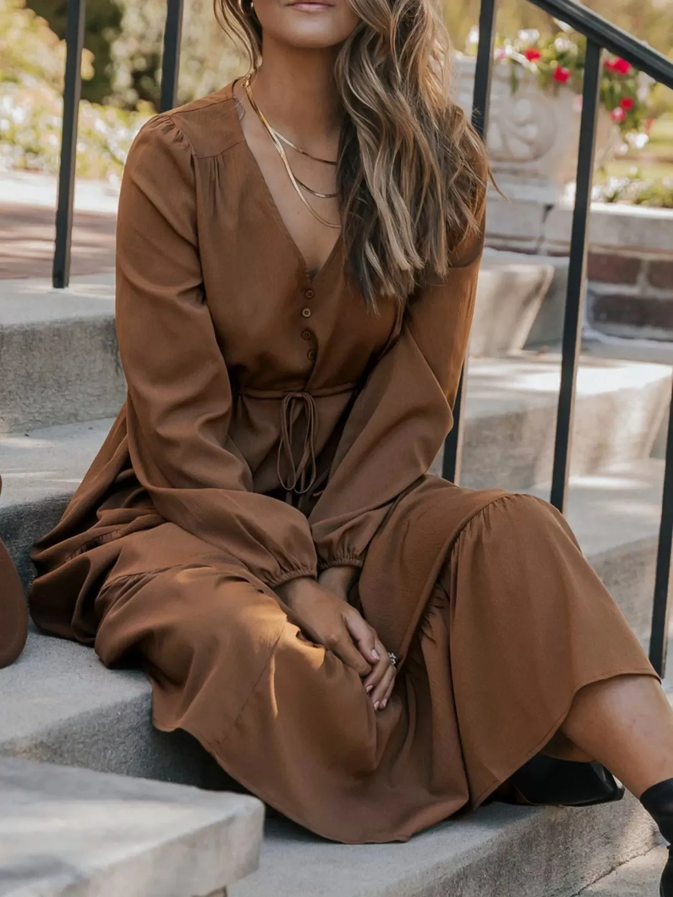 V-Neck Balloon Sleeve Tiered Dress sold by Charming Charlie product image thumbnail 5