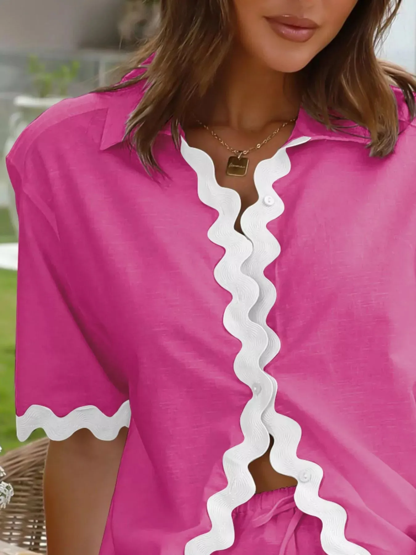Scalloped Edge Short Sleeve Top and Shorts Set sold by Charming Charlie product image thumbnail 3