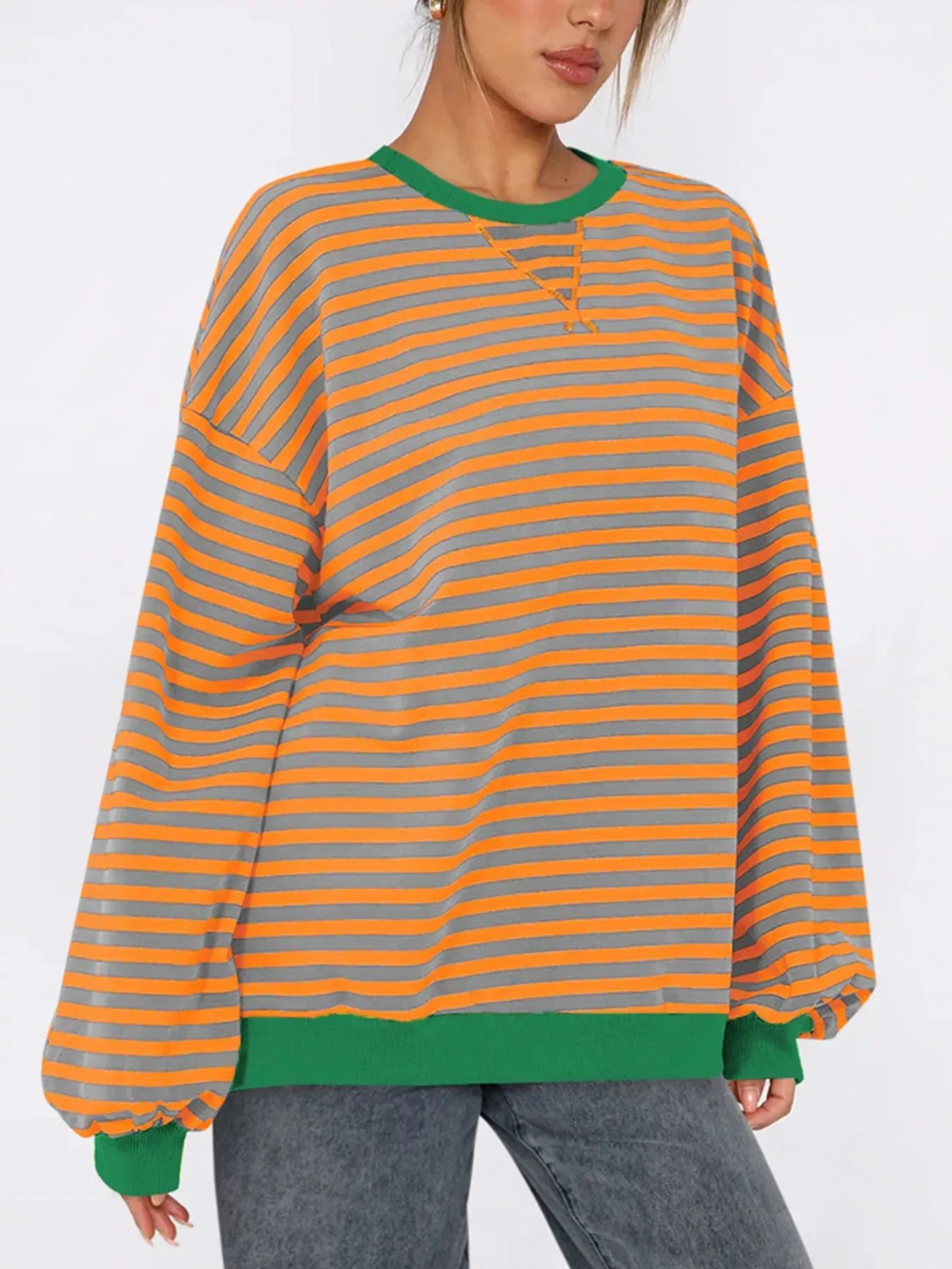 Striped Round Neck Long Sleeve Sweatshirt sold by Charming Charlie product image thumbnail 5