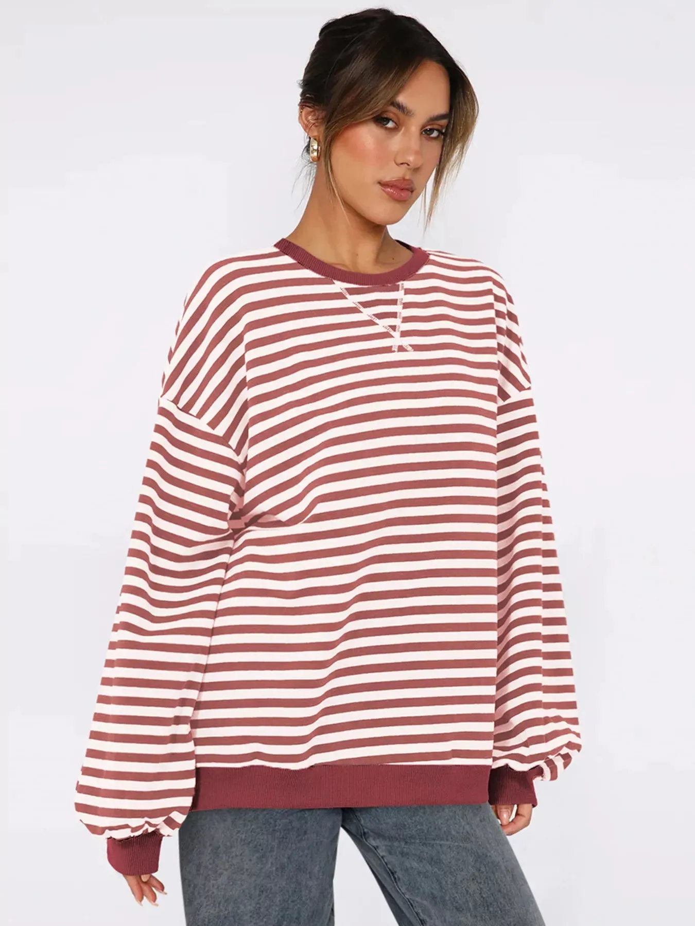 Striped Round Neck Long Sleeve Sweatshirt sold by Charming Charlie product image thumbnail 4