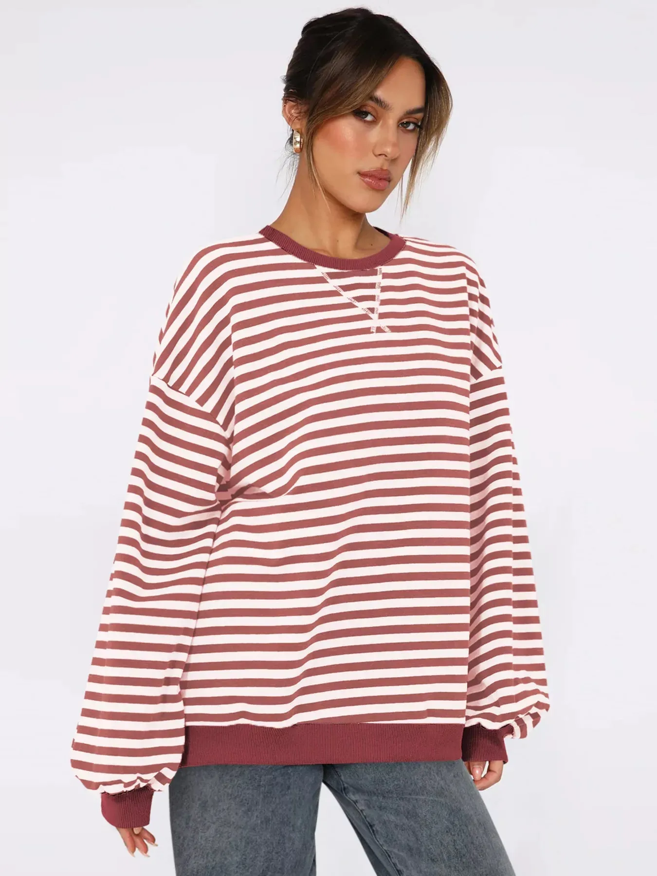 Striped Round Neck Long Sleeve Sweatshirt sold by Charming Charlie