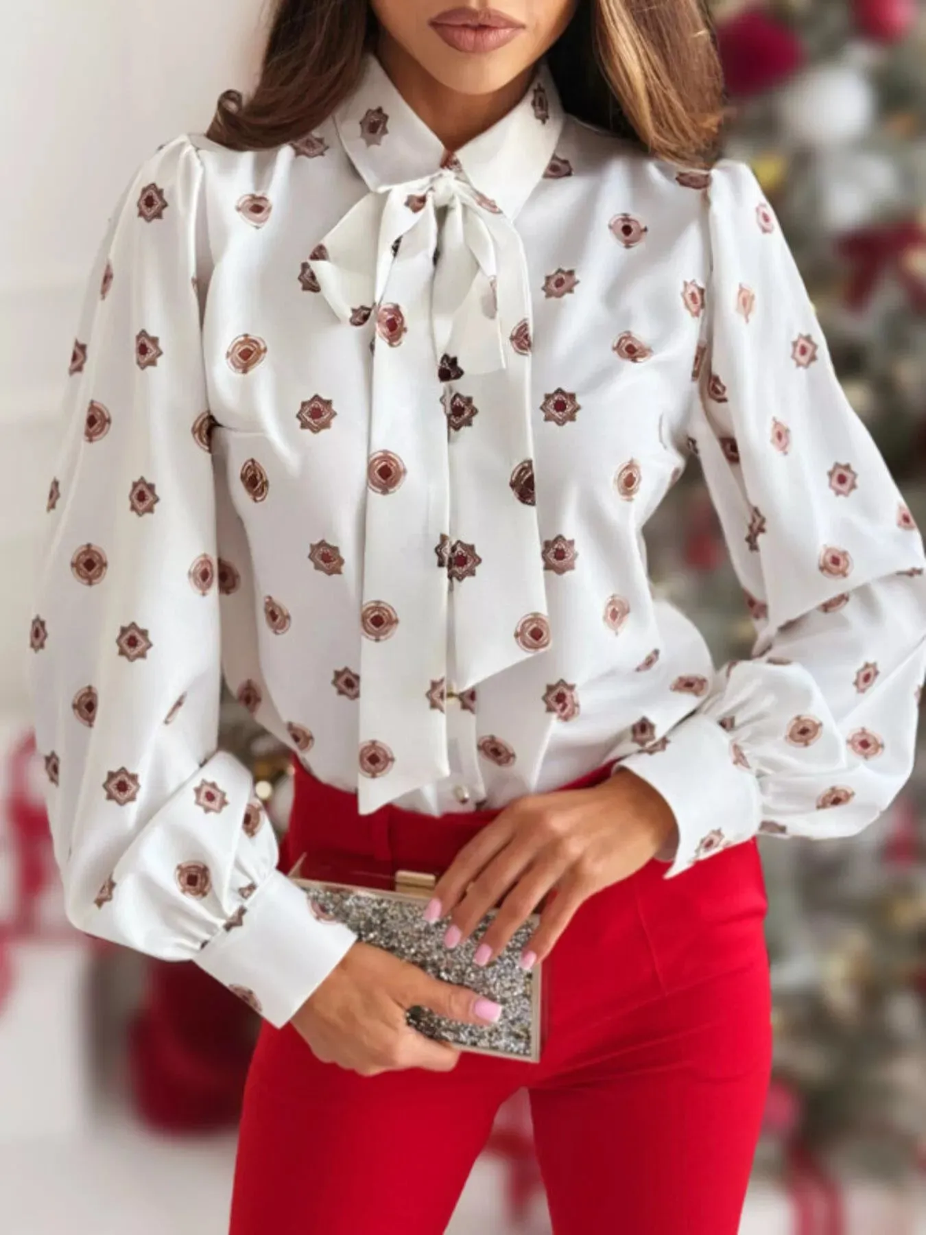 Tie Front Printed Long Sleeve Shirt sold by Charming Charlie product image thumbnail 5