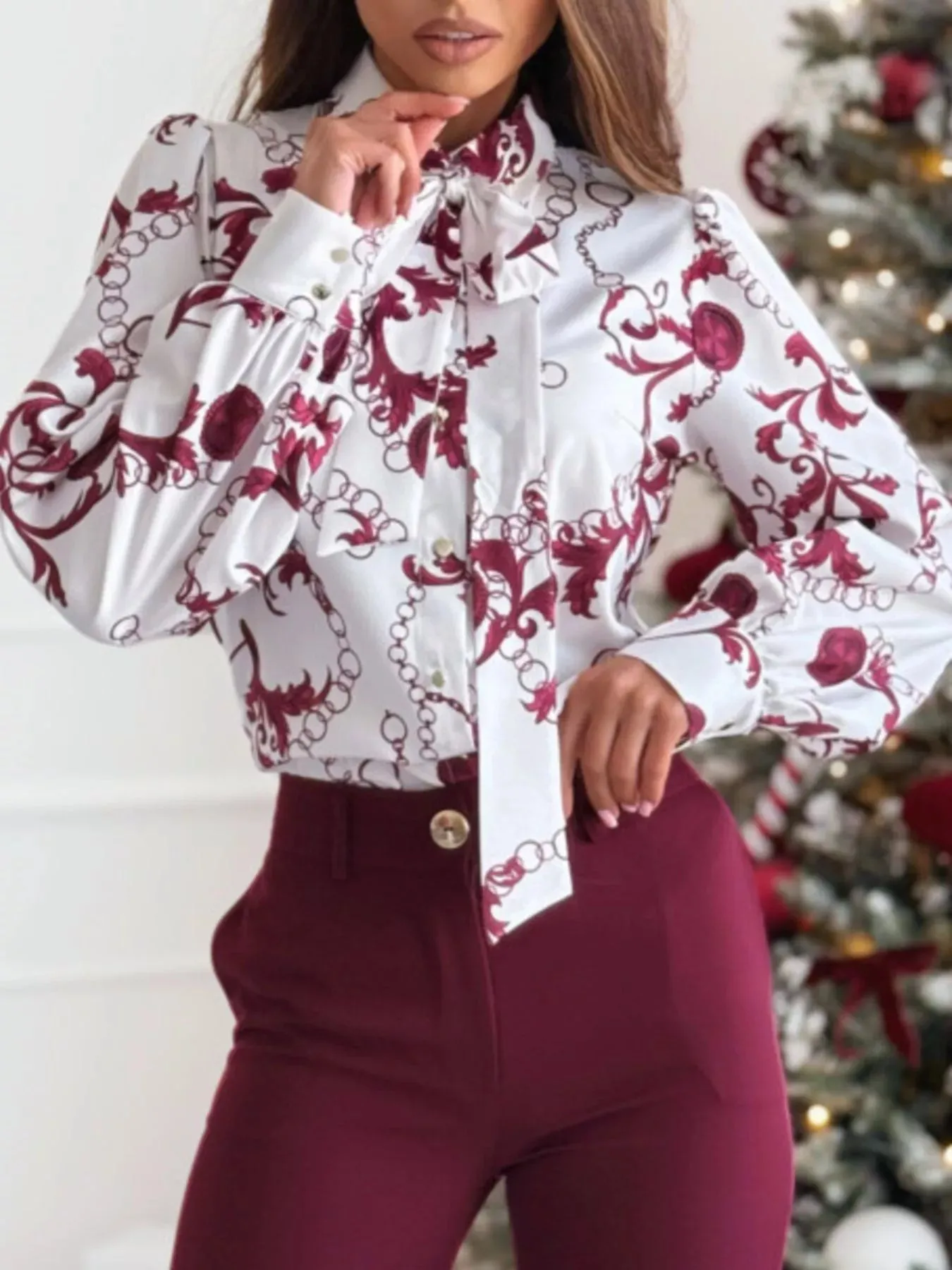 Tie Front Printed Long Sleeve Shirt sold by Charming Charlie product image thumbnail 2