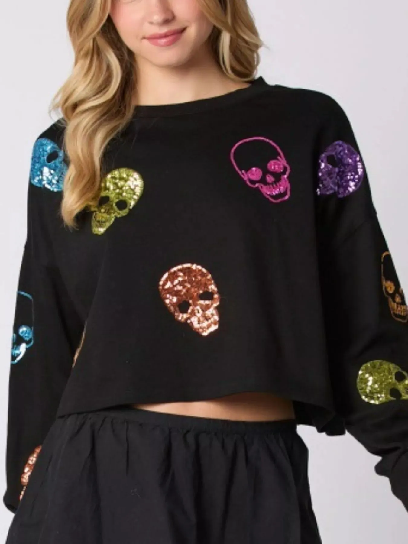 Sequin Skull Long Sleeve Sweatshirt sold by Charming Charlie product image thumbnail 4
