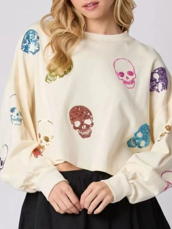 Sequin Skull Long Sleeve Sweatshirt sold by Charming Charlie
