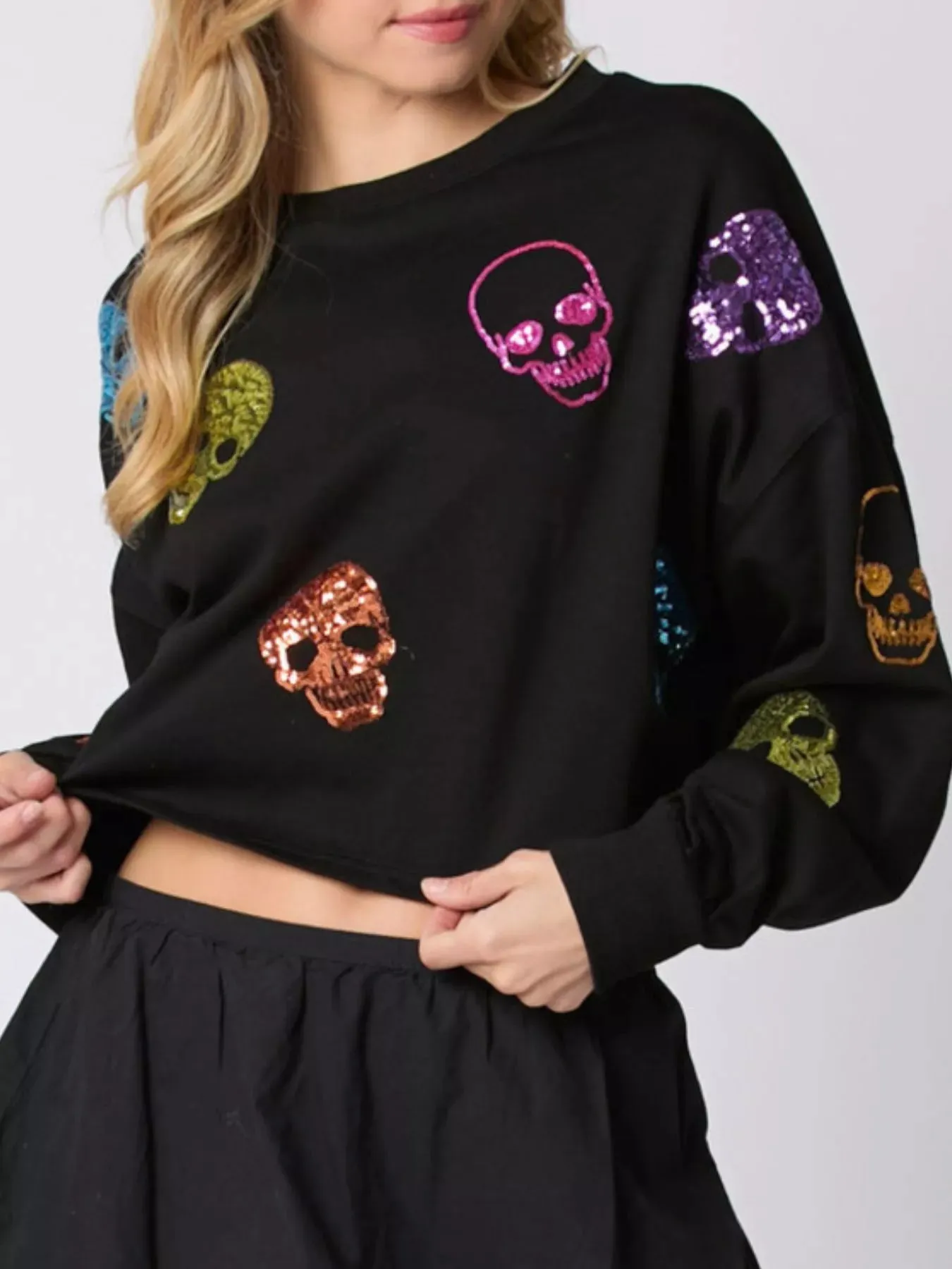 Sequin Skull Long Sleeve Sweatshirt sold by Charming Charlie product image thumbnail 5