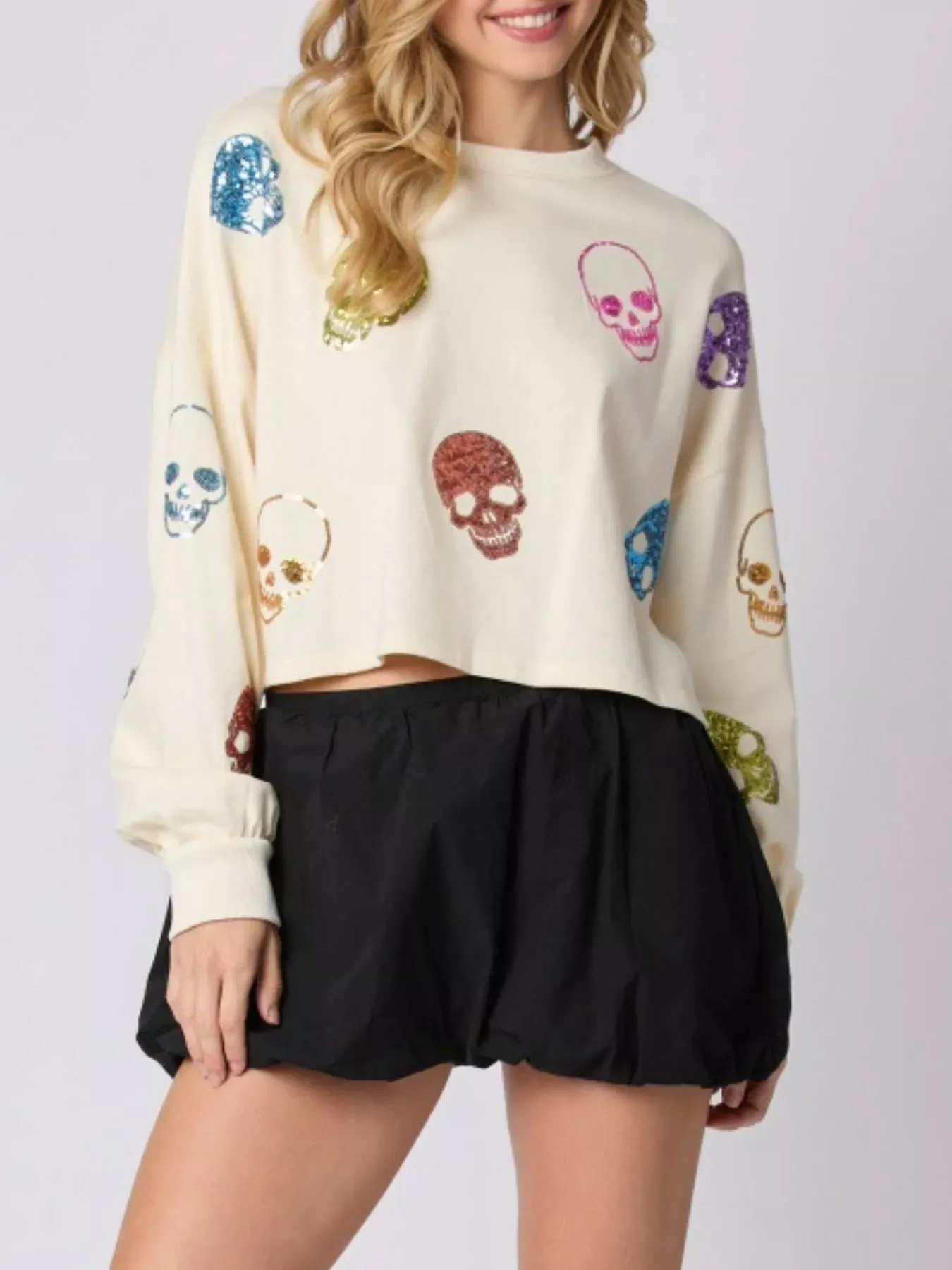 Sequin Skull Long Sleeve Sweatshirt sold by Charming Charlie product image thumbnail 2