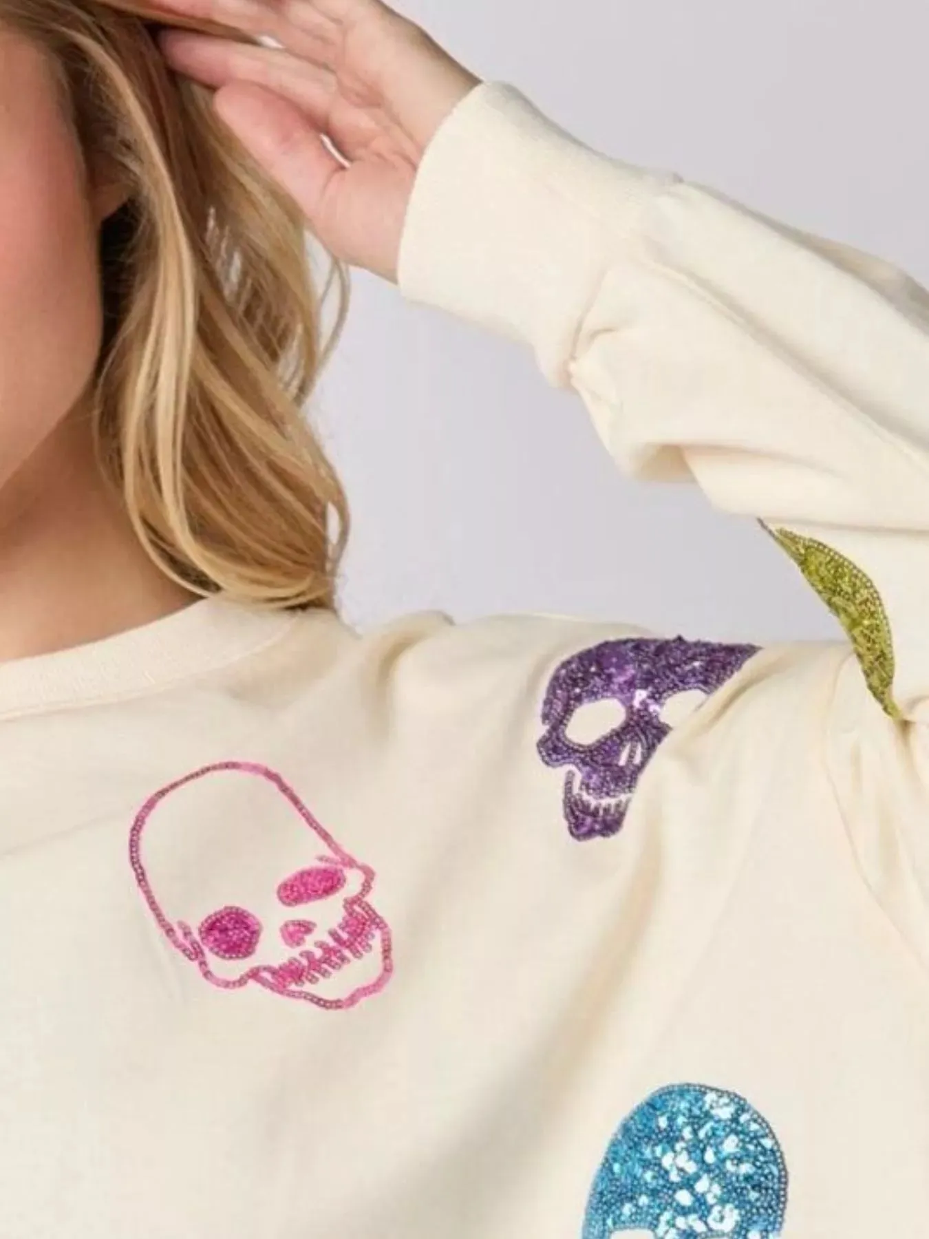 Sequin Skull Long Sleeve Sweatshirt sold by Charming Charlie product image thumbnail 3