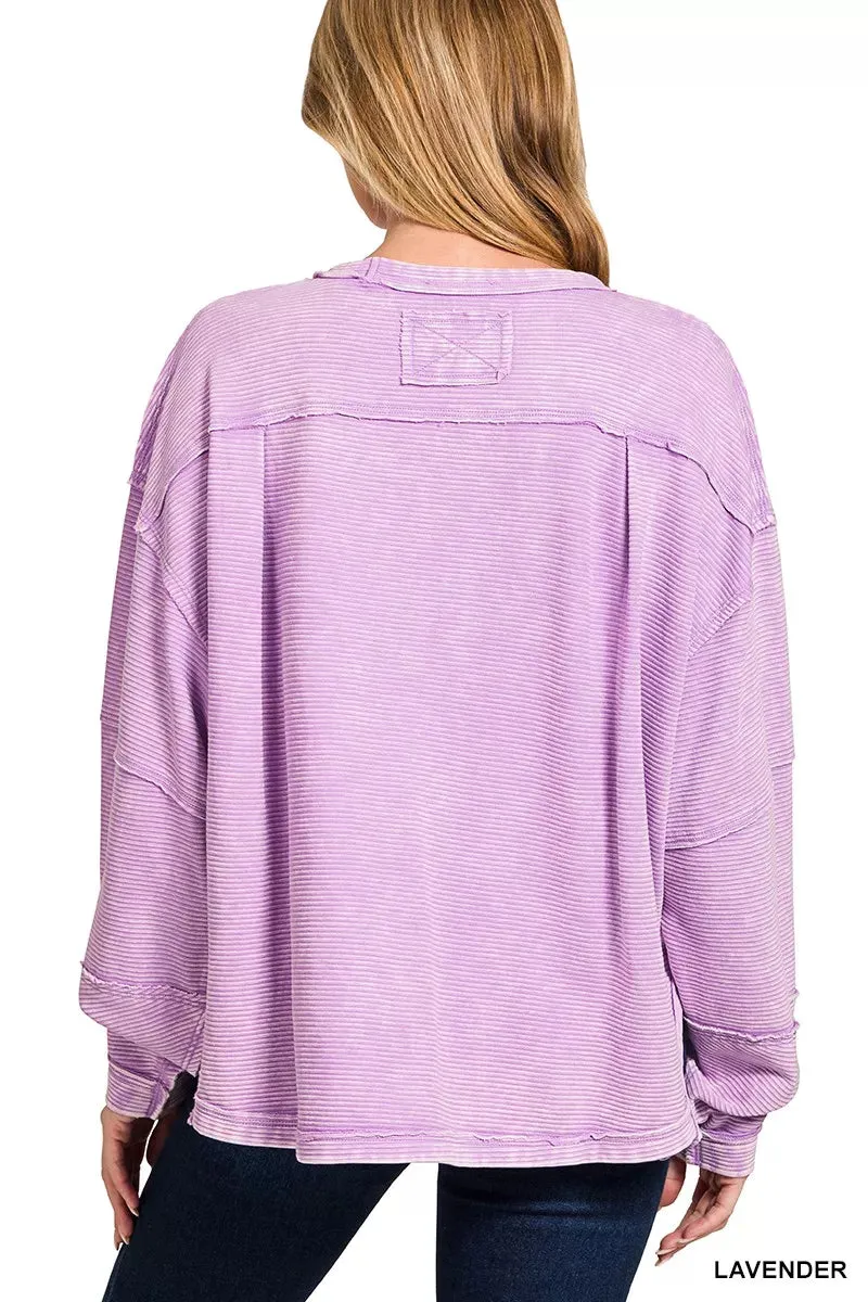 Zenana Acid Washed Exposed-Seam Sweatshirt sold by Charming Charlie product image thumbnail 3
