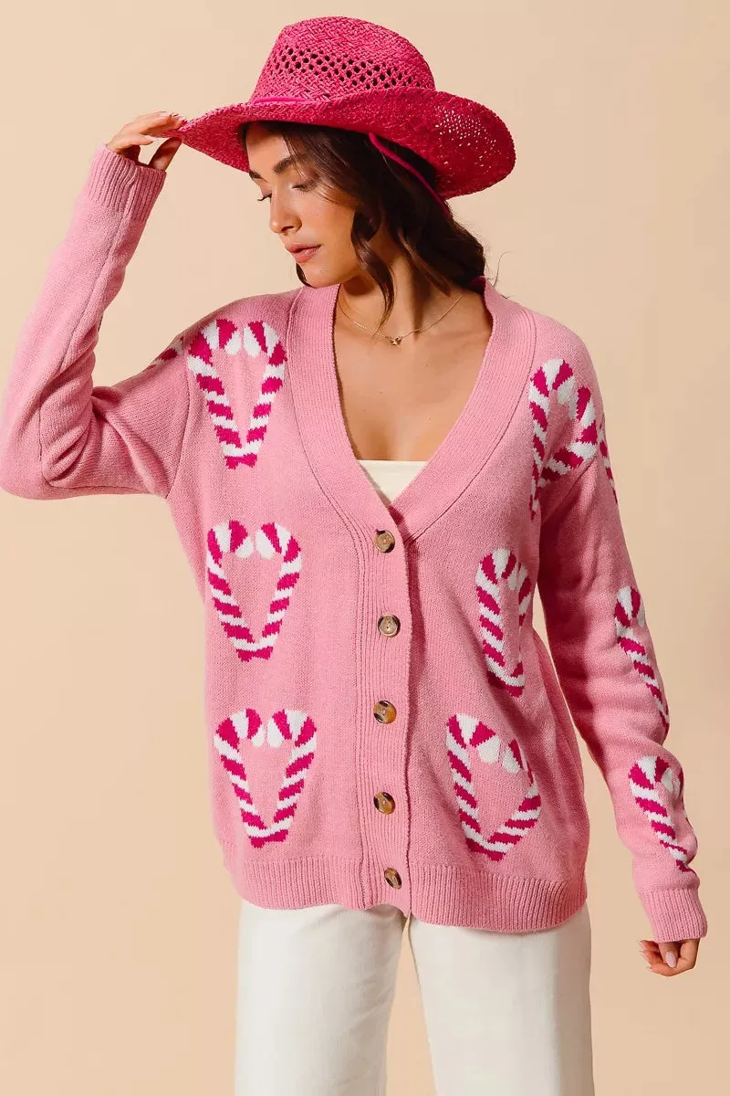 SO ME Christmas Candy Cane Button Front Sweater Cardigan sold by Charming Charlie product image thumbnail 5