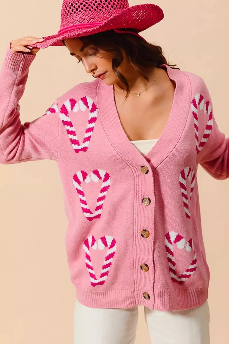 SO ME Christmas Candy Cane Button Front Sweater Cardigan sold by Charming Charlie product image thumbnail 2
