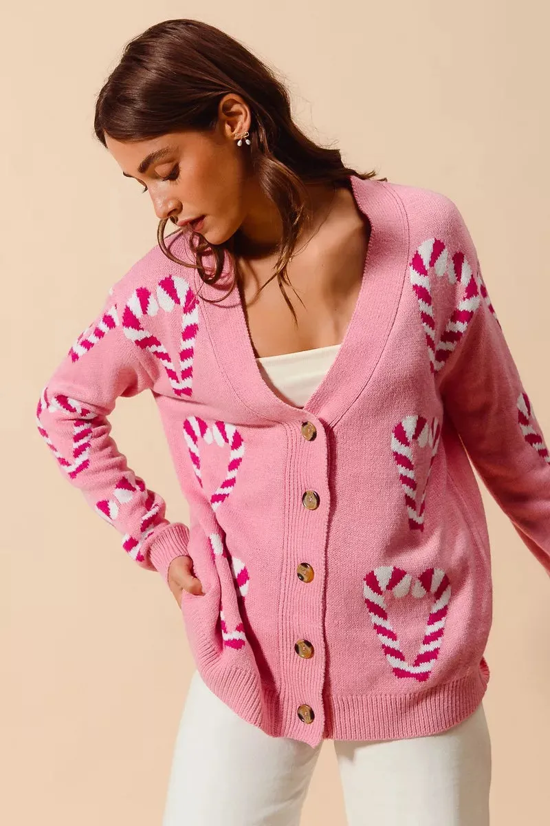 SO ME Christmas Candy Cane Button Front Sweater Cardigan sold by Charming Charlie product image thumbnail 3